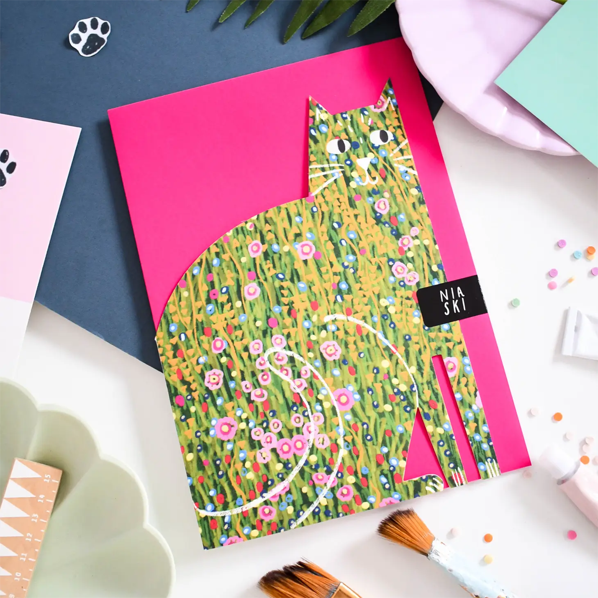 Niaski - Klimt Cat Cut Out Card
