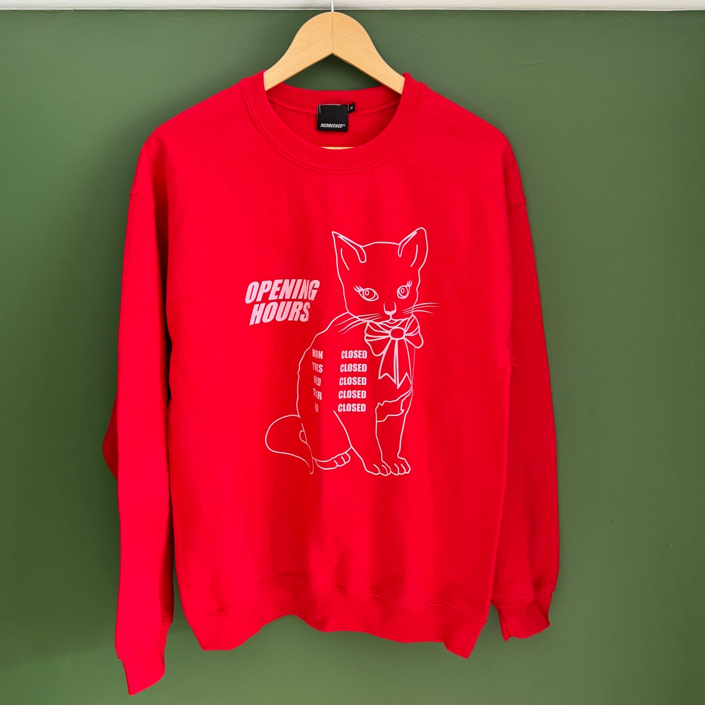 Preloved - Vintage style Red Cat sweatshirt - UK Size M/L