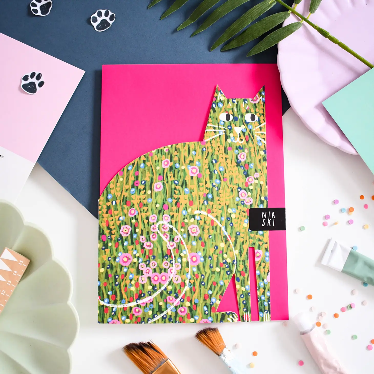 Niaski - Klimt Cat Cut Out Card