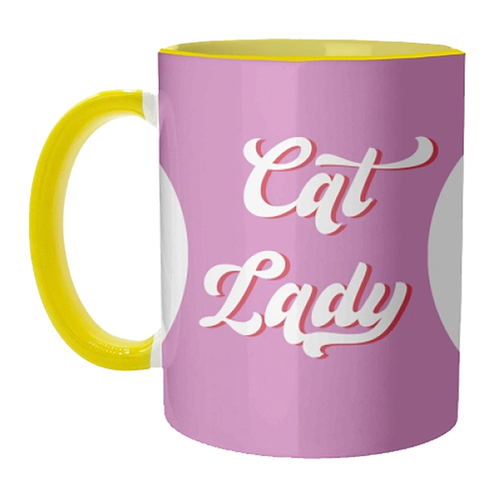 Dolly Wolfe - Mug 'Cat Lady' (yellow handle)