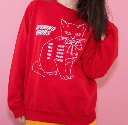 Preloved - Vintage style Red Cat sweatshirt - UK Size M/L