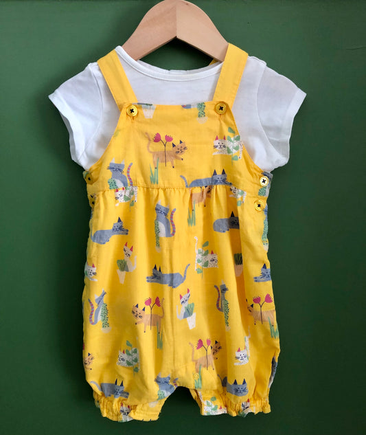 Preloved Kids - John Lewis Baby Unisex Cat print Romper 6-9 mths