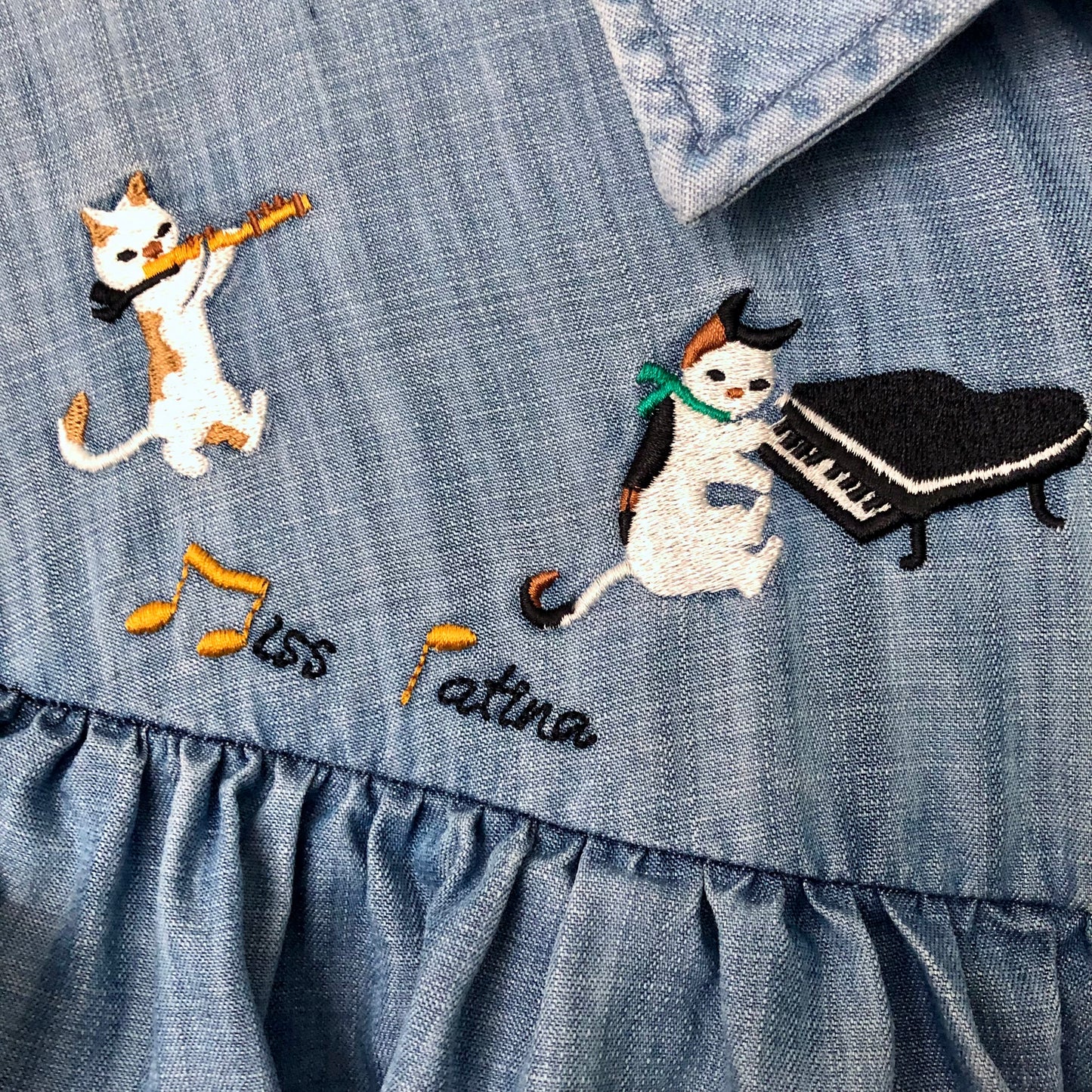 Preloved - Miss Patina London - Denim shirt with embroidered cats - UK Size 12