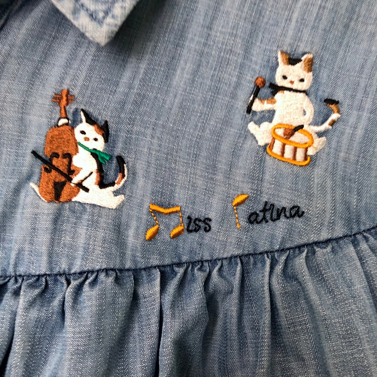 Preloved - Miss Patina London - Denim shirt with embroidered cats - UK Size 12