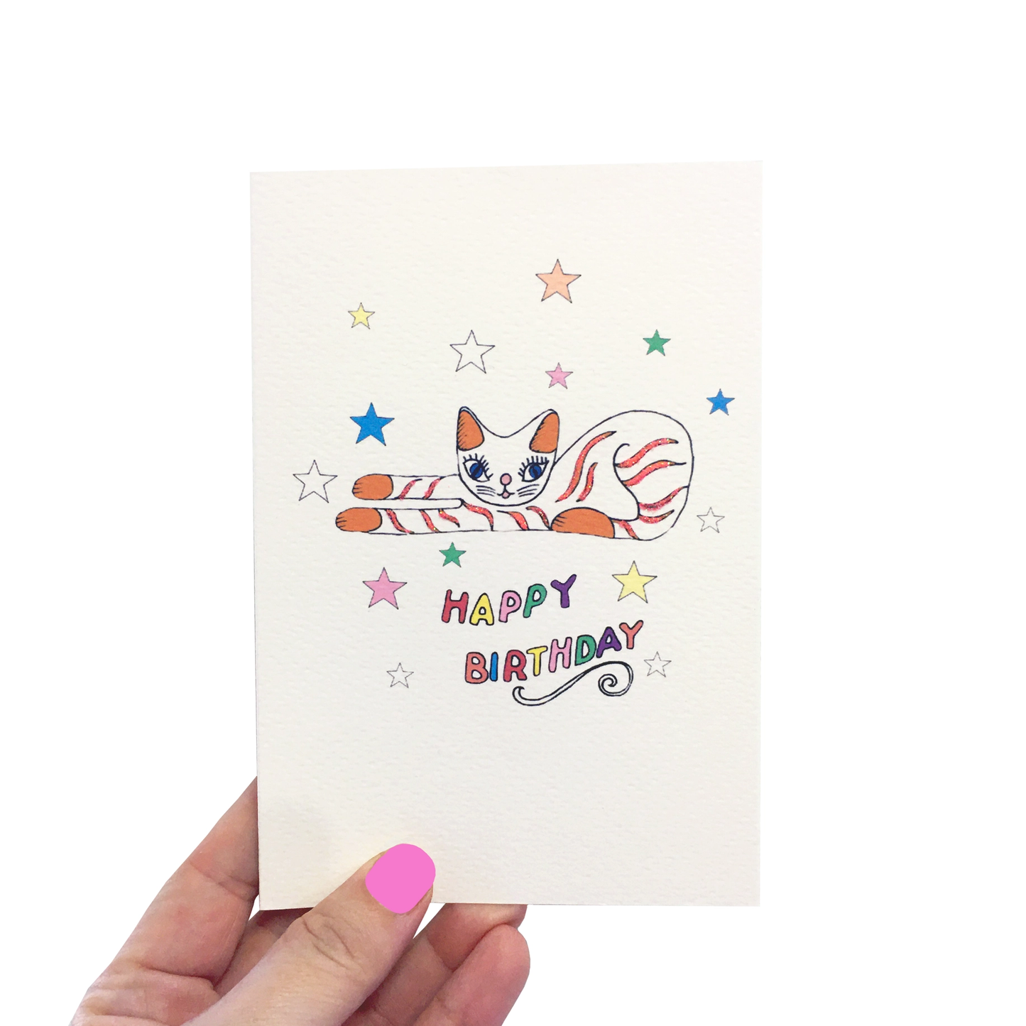 Rosie Wonders - Handmade Stars Stretching Cat Card